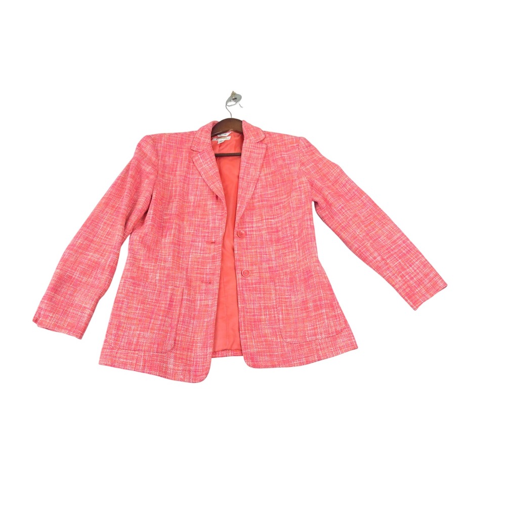 Talbots Petites 6 Pink Orange 100% Silk Tweed Blazer Two Button Jacket